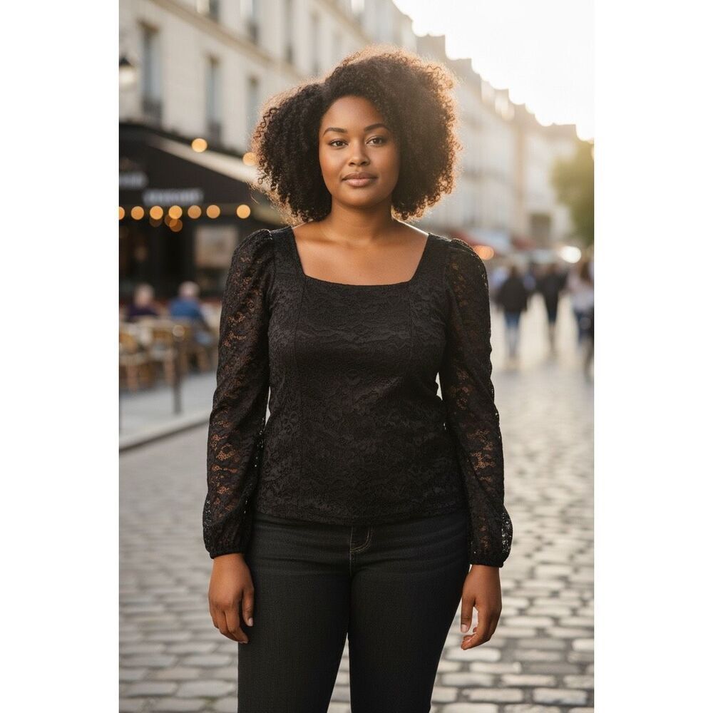Torrid lace square neck long sleeve top-black plus size-Torrid size 2